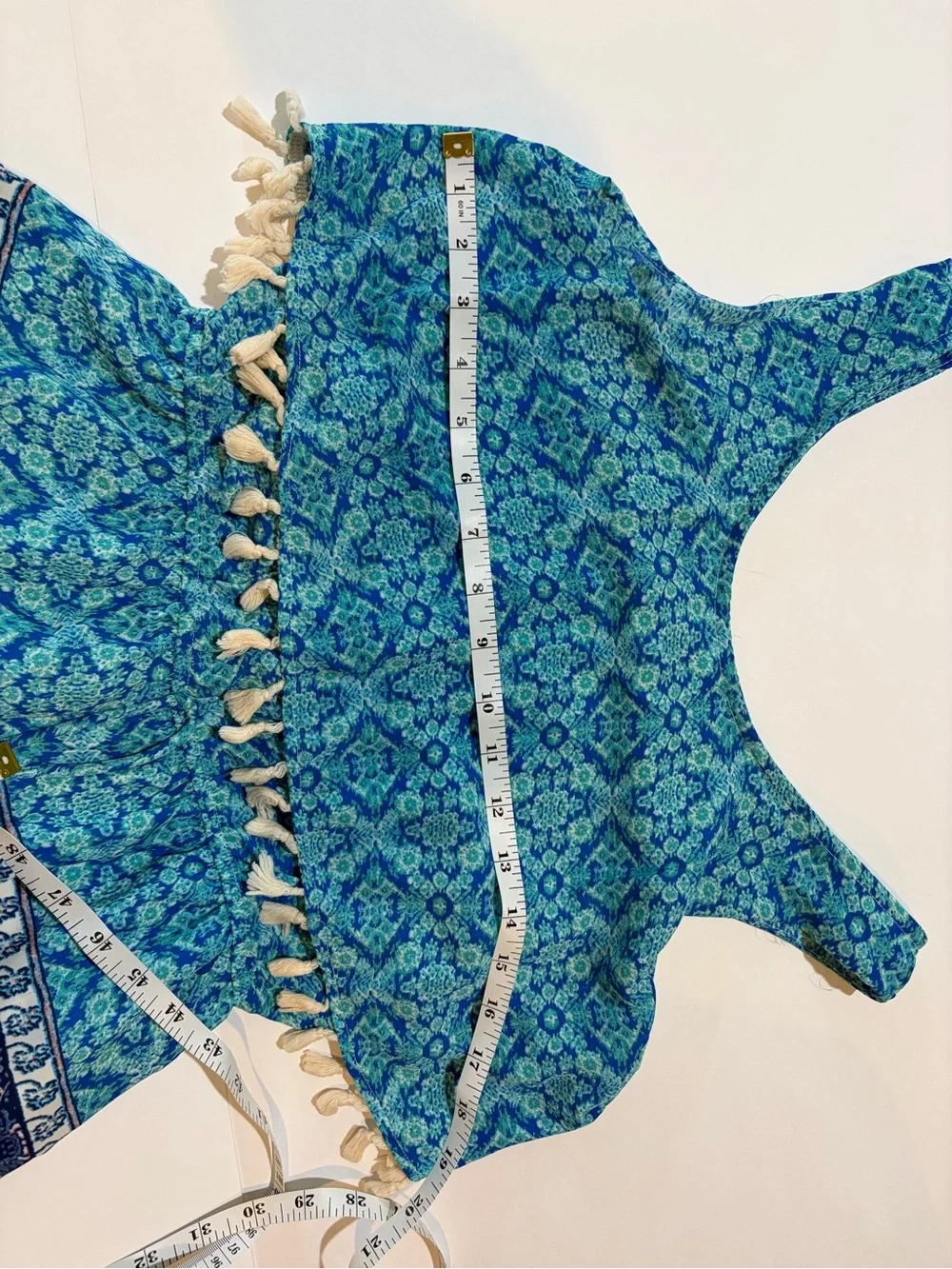 Speechless XL Blue Turquoise Boho Print Romper Tassel Layered Sleeveless